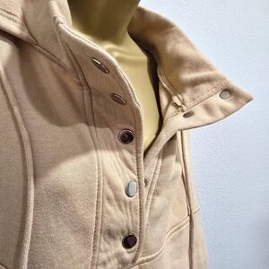 Oversized Fleece Hoodie Sweatshirt Androgynous Med Tan Snaps Gorpcore Streetwear